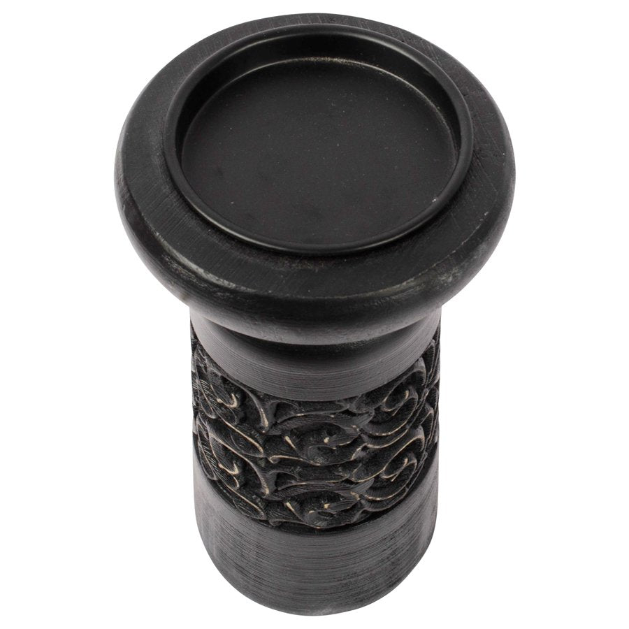 Nero Carved Pillar Candleholder 11.5x23cm