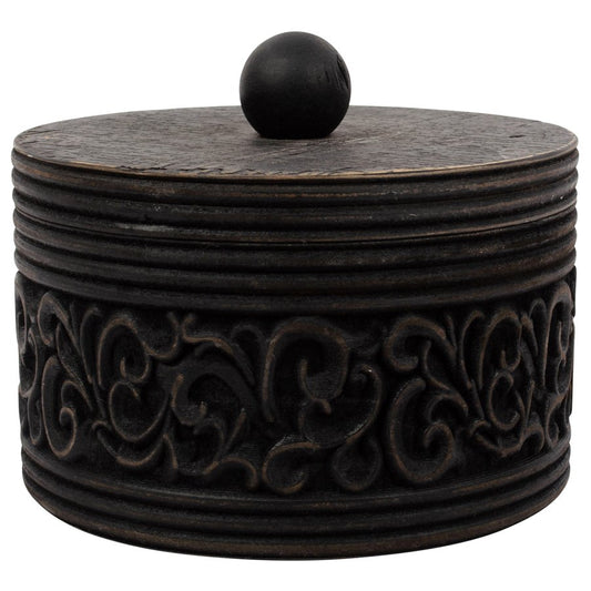 Nero Decorative Round Carved Trinket Box 17x14cm