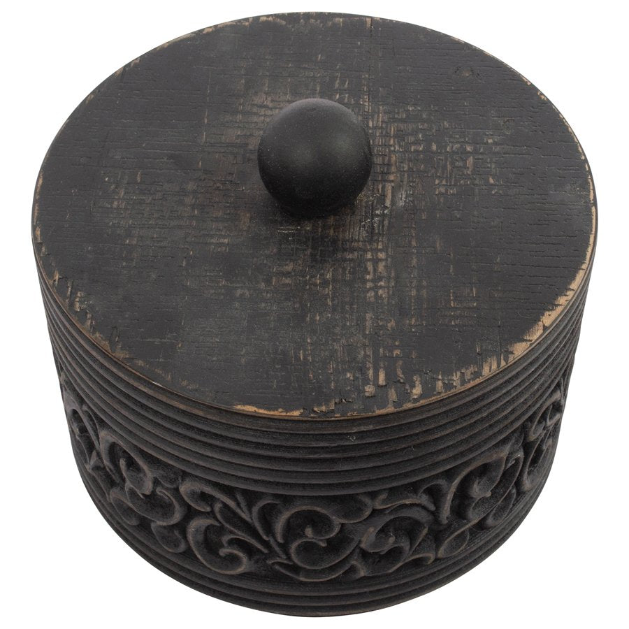 Nero Decorative Round Carved Trinket Box 17x14cm