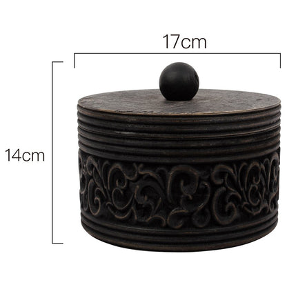 Nero Decorative Round Carved Trinket Box 17x14cm