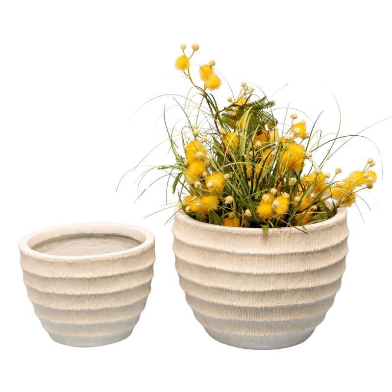 Ivory Mgo Set of 2 Nested Ribbed Textured Planters 28cm, 21cm