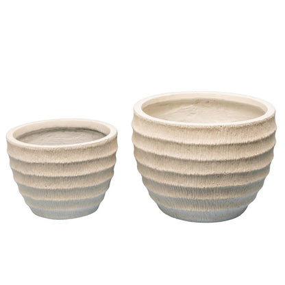 Ivory Mgo Set of 2 Nested Ribbed Textured Planters 28cm, 21cm