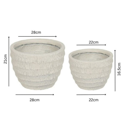 Ivory Mgo Set of 2 Nested Ribbed Textured Planters 28cm, 21cm