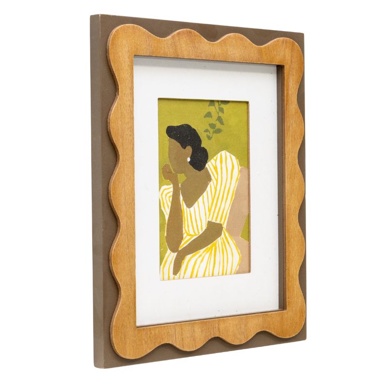 Sitting Lady in Striped Dress - 30cm Framed Wall Art