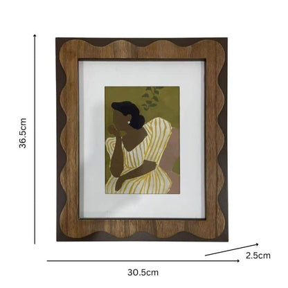 Sitting Lady in Striped Dress - 30cm Framed Wall Art