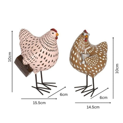 Set 2 Asst 'Busy' Chooks Ornaments 15cm, 14cm