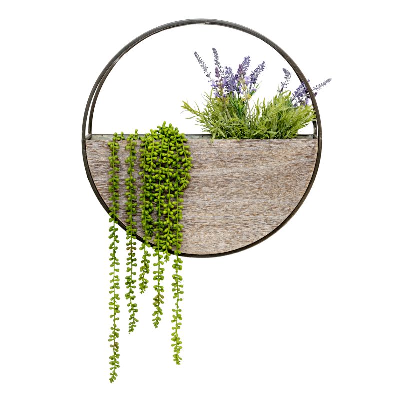 Timber Elemental Wall Planter 60cm - Natural Metal & Wood, 2.77 kg