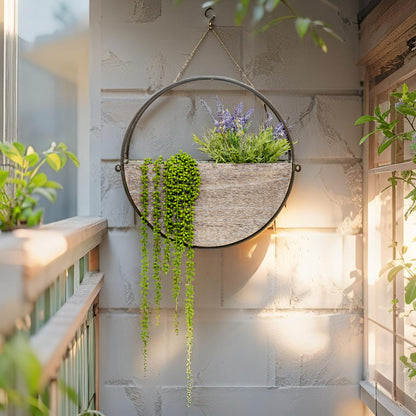 Timber Elemental Wall Planter 60cm - Natural Metal & Wood, 2.77 kg