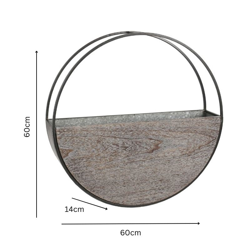 Timber Elemental Wall Planter 60cm - Natural Metal & Wood, 2.77 kg