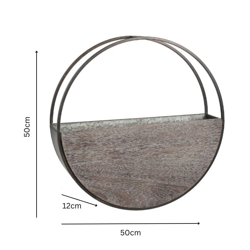 Timber Elemental Wall Planter 50cm - Natural Metal & Wood, 1.89kg