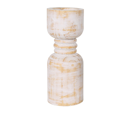Contemporary 30cm Carved Loop Pillar Candleholder - Whitewash Natural