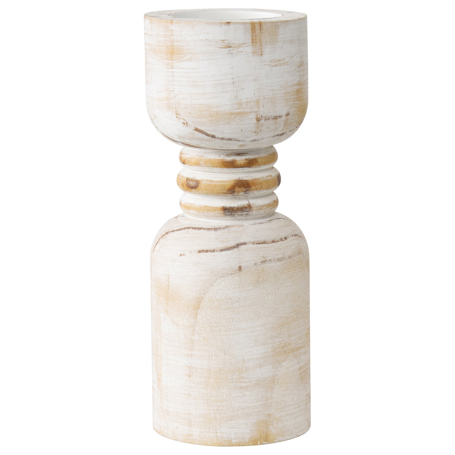 Contemporary 30cm Carved Loop Pillar Candleholder - Whitewash Natural
