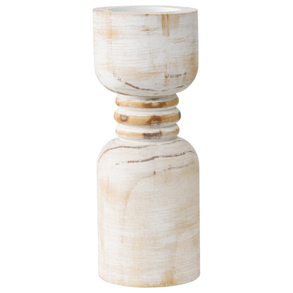 Contemporary 30cm Carved Loop Pillar Candleholder - Whitewash Natural