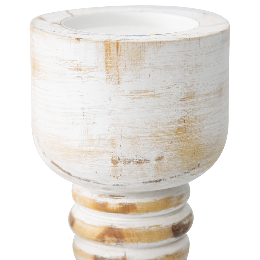 Contemporary 30cm Carved Loop Pillar Candleholder - Whitewash Natural