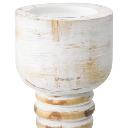 Contemporary 30cm Carved Loop Pillar Candleholder - Whitewash Natural