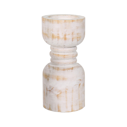 Contemporary 25cm Carved Loop Pillar Candleholder - Whitewash Natural