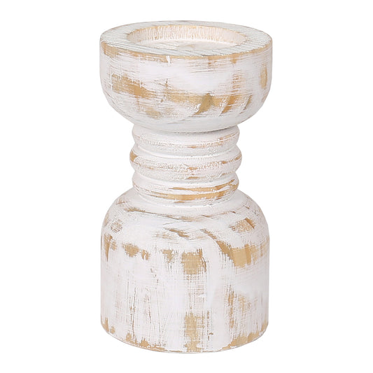 Contemporary 20cm Carved Loop Pillar Candleholder - Whitewash Natural