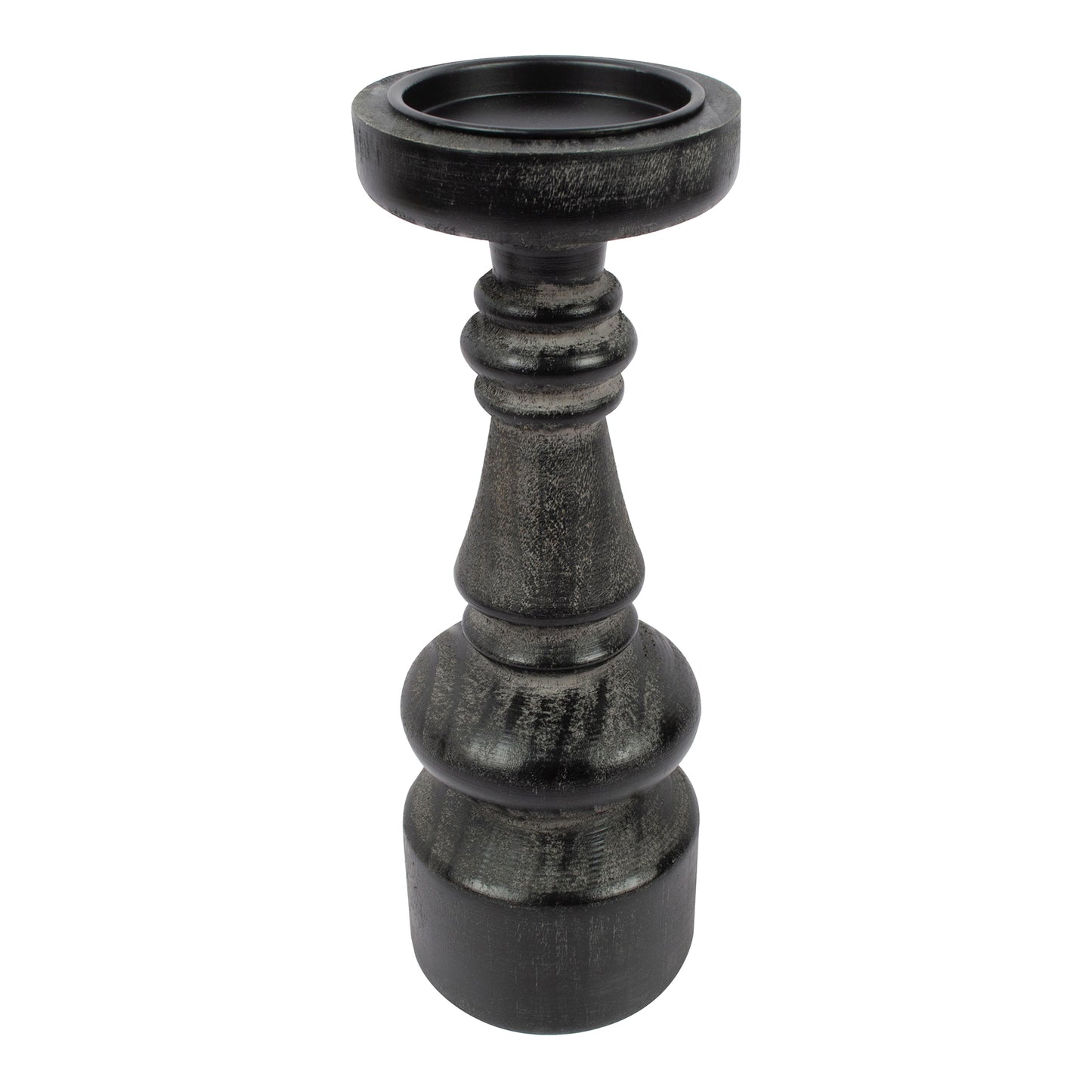 Nero Bold 32cm Pillar Candleholder - Antique Black Timber