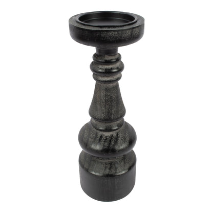 Nero Bold 32cm Pillar Candleholder - Antique Black Timber