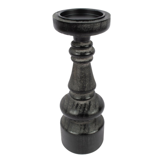 Nero Bold 32cm Pillar Candleholder - Antique Black Timber