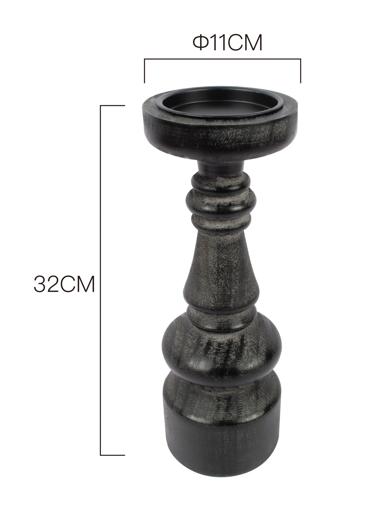 Nero Bold 32cm Pillar Candleholder - Antique Black Timber
