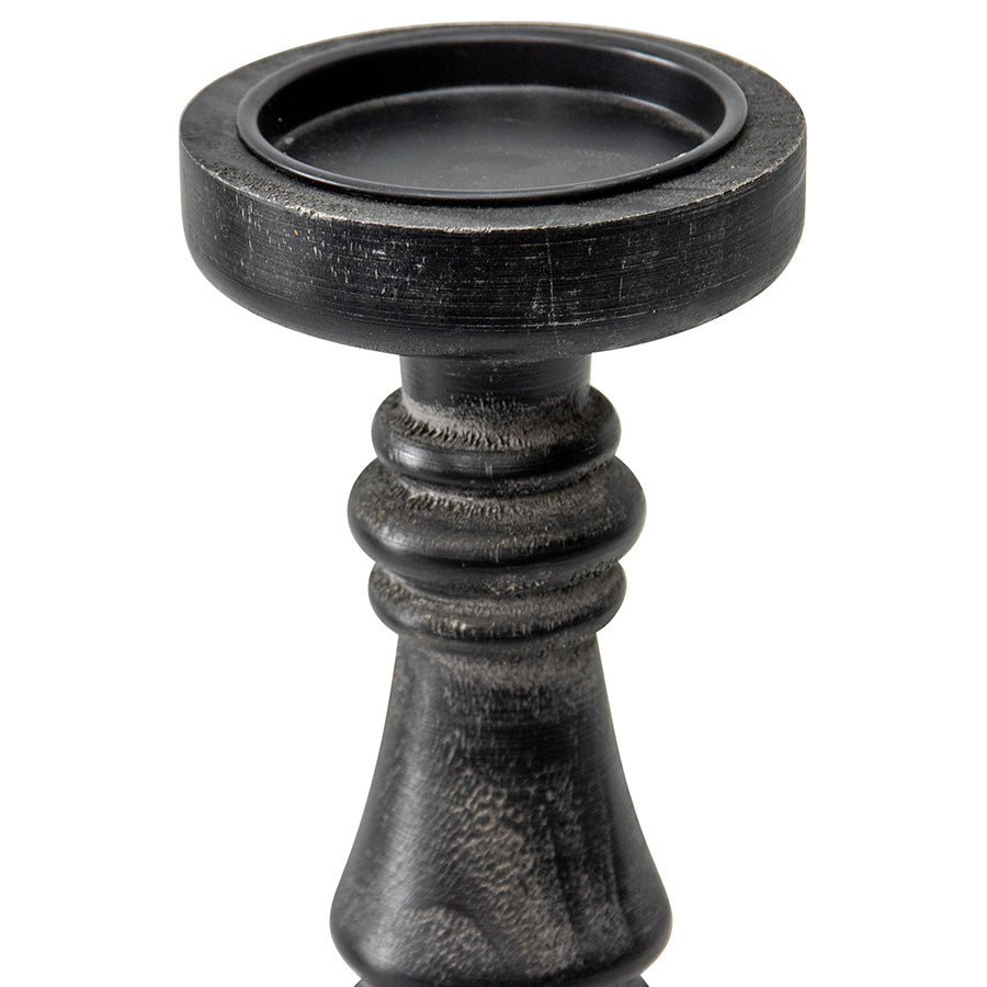 Nero Bold 32cm Pillar Candleholder - Antique Black Timber