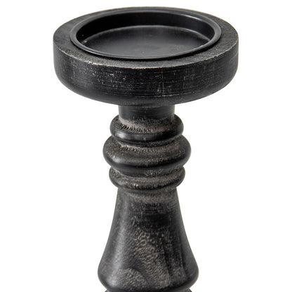 Nero Bold 32cm Pillar Candleholder - Antique Black Timber