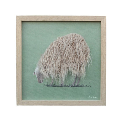 Long Haired Hand-Made Sheep Canvas Wall Art 40cm Multi-Colour