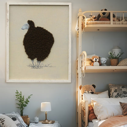 Cuddly Sheep Hand-Made Framed Canvas Wall Art 50cm - Multi-Colour, 1.35 kg