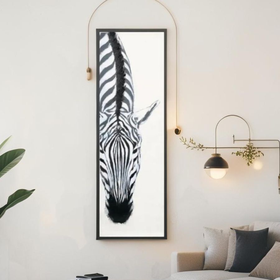 Classic Zebra Framed Canvas Wall Art 90cm - White & Black, Artificial Fur