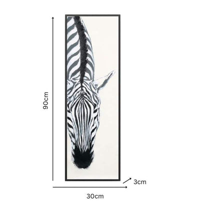 Classic Zebra Framed Canvas Wall Art 90cm - White & Black, Artificial Fur