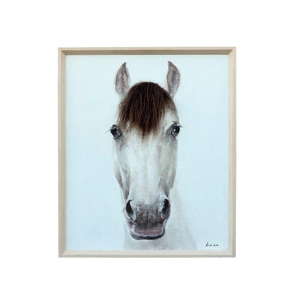 Horse Mugshot Framed Canvas Wall Art 60cm - White & Brown, MDF, Iron