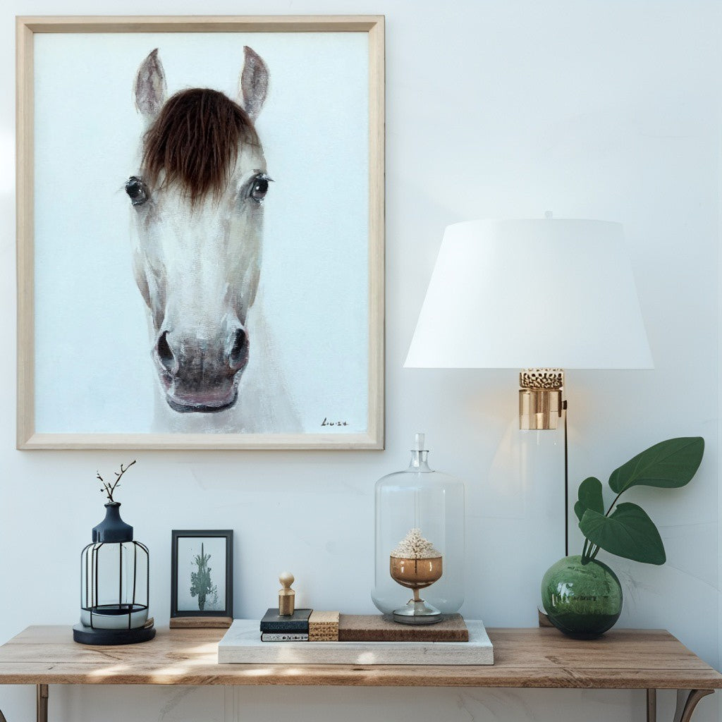 Horse Mugshot Framed Canvas Wall Art 60cm - White & Brown, MDF, Iron