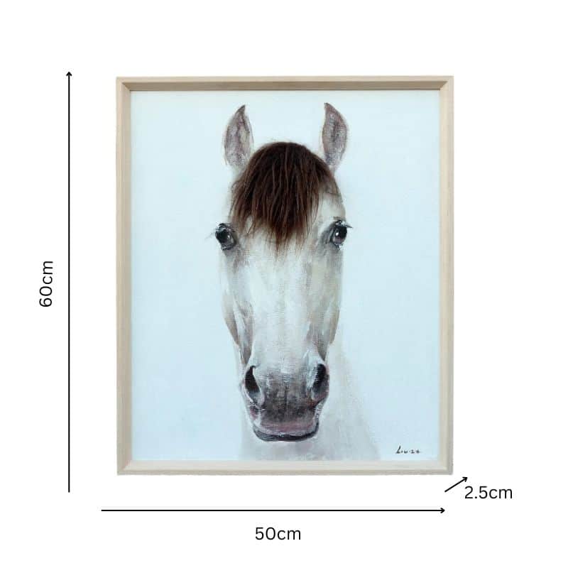 Horse Mugshot Framed Canvas Wall Art 60cm - White & Brown, MDF, Iron