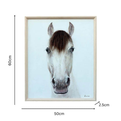 Horse Mugshot Framed Canvas Wall Art 60cm - White & Brown, MDF, Iron