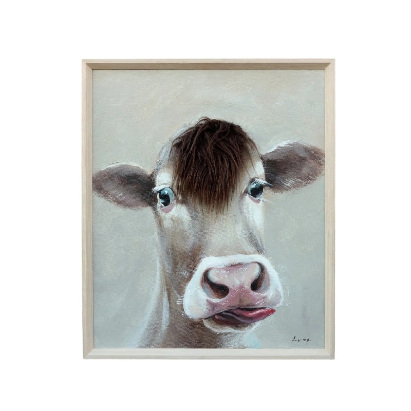Cow w Attitude Framed Canvas Wall Art 60cm, Multi-Colour, MDF, 1.7 kg