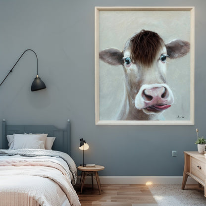 Cow w Attitude Framed Canvas Wall Art 60cm, Multi-Colour, MDF, 1.7 kg