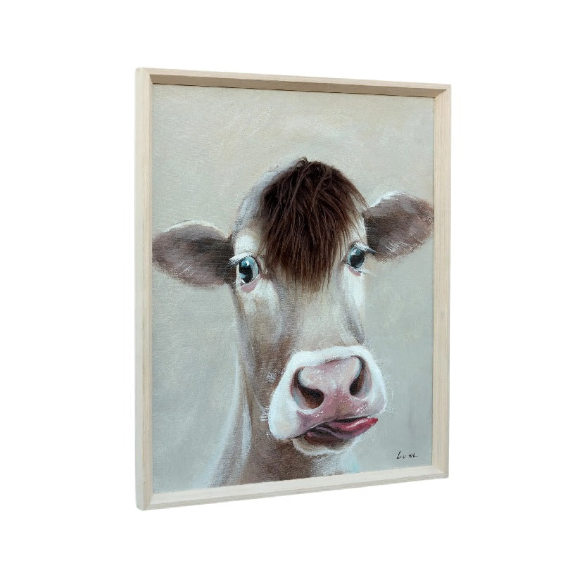 Cow w Attitude Framed Canvas Wall Art 60cm, Multi-Colour, MDF, 1.7 kg
