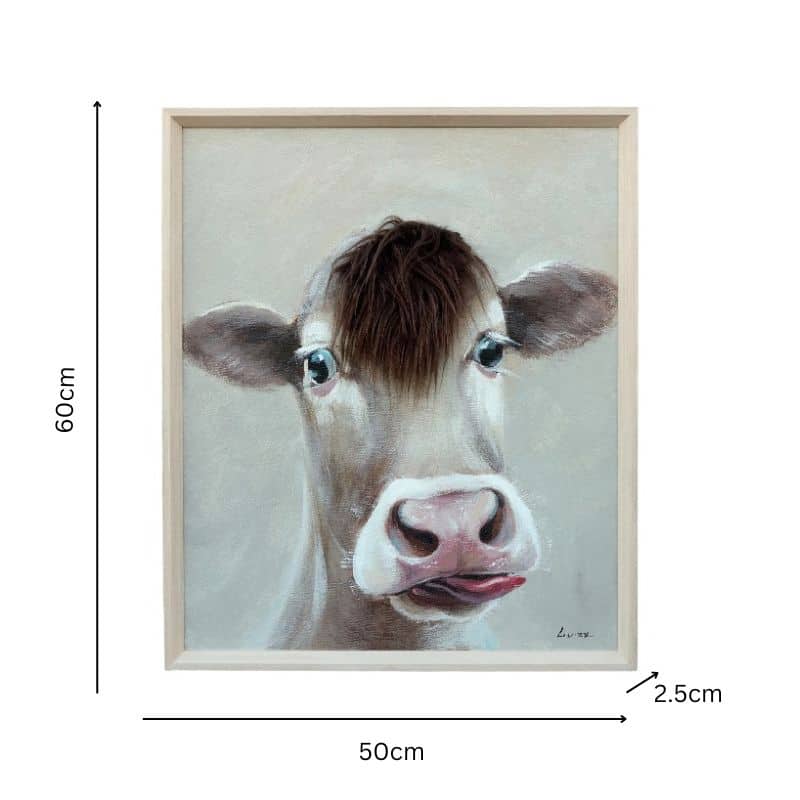 Cow w Attitude Framed Canvas Wall Art 60cm, Multi-Colour, MDF, 1.7 kg