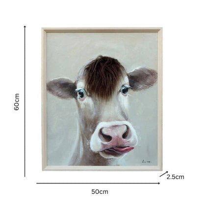 Cow w Attitude Framed Canvas Wall Art 60cm, Multi-Colour, MDF, 1.7 kg