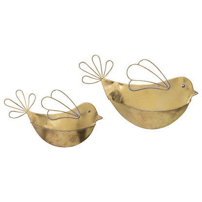 Set of 2 Distressed Gold Wall Planters - 8x29cm Iron Decor