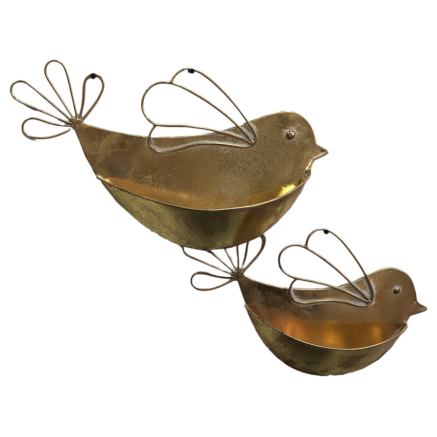Set of 2 Distressed Gold Wall Planters - 8x29cm Iron Decor
