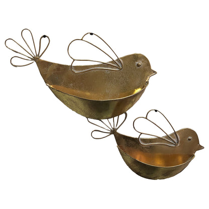 Set of 2 Distressed Gold Wall Planters - 8x29cm Iron Decor