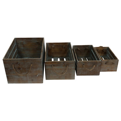 Set 4 Nested Wooden Storage Crates Rope Handles 40x30cm