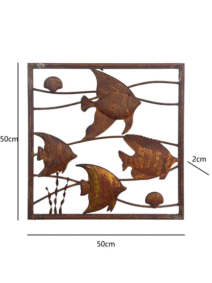 Rust Square School Of Fish Wall Art 50cm