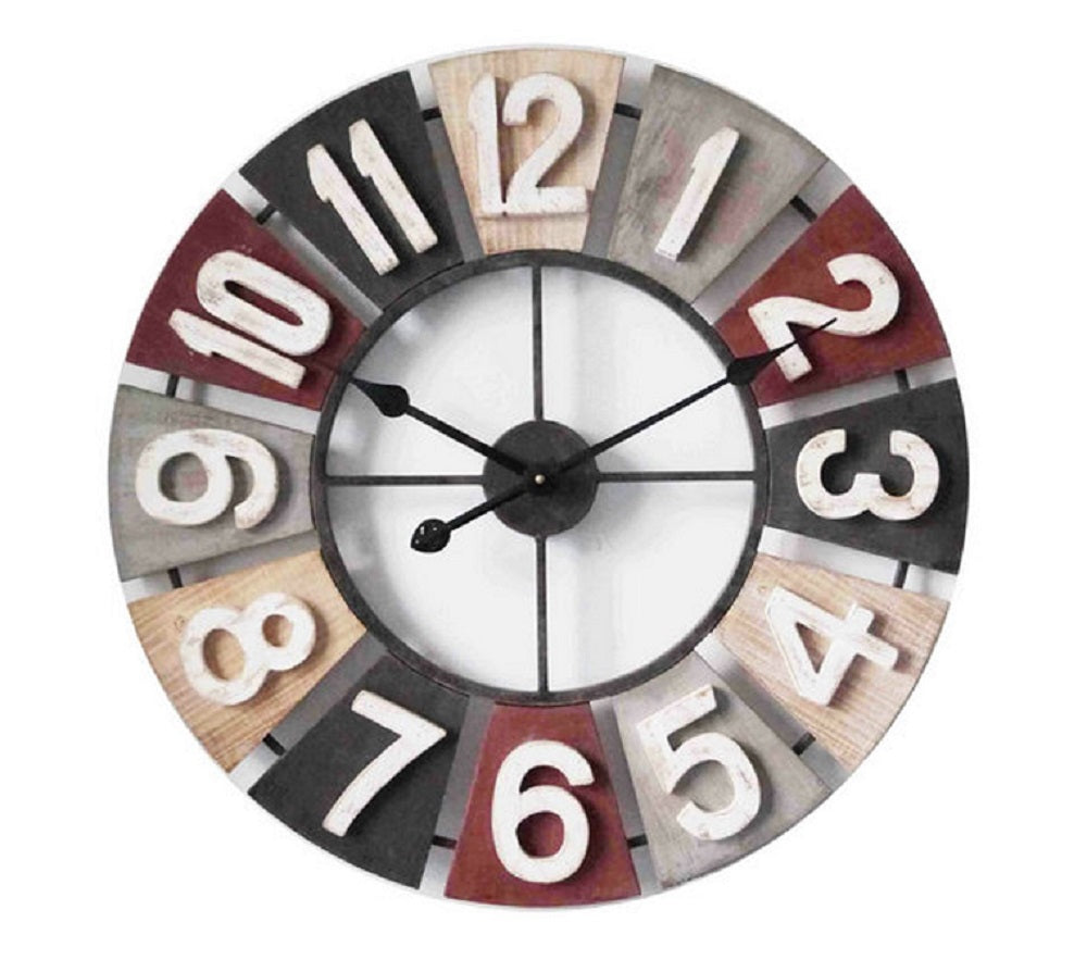 Retro Number Metal & MDF Wall Clock 60cm - Stylish Multi-Color Design - SuperSaverAU - view 1