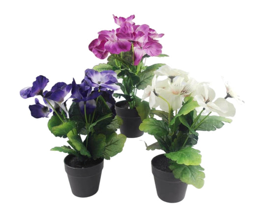 Set 3 Artificial Flowers in Pot Assort 21cm