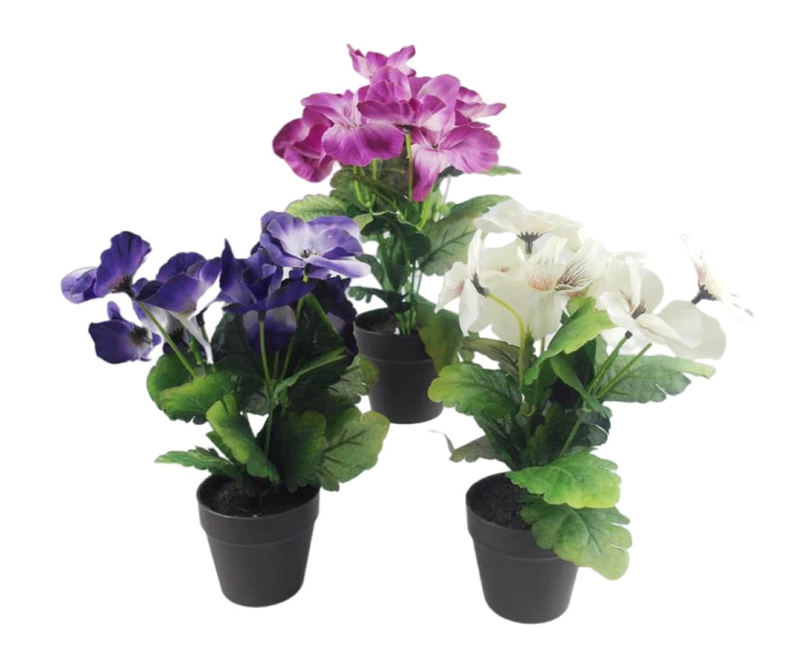Set 3 Faux Flowers in Pot Assort 21cm - Realistic Multi Color Foliage - SuperSaverAU - view 1