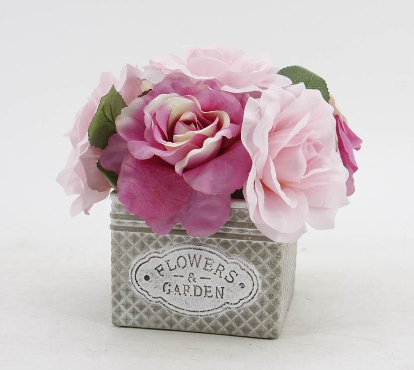 Artificial Peony Rose in Ceramic Pot - 20cm, Realistic Foliage, Green & White - SuperSaverAU - view 1