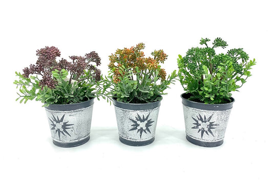 Set 3 Artificial Brocollini In Tin Pot 7x21cm